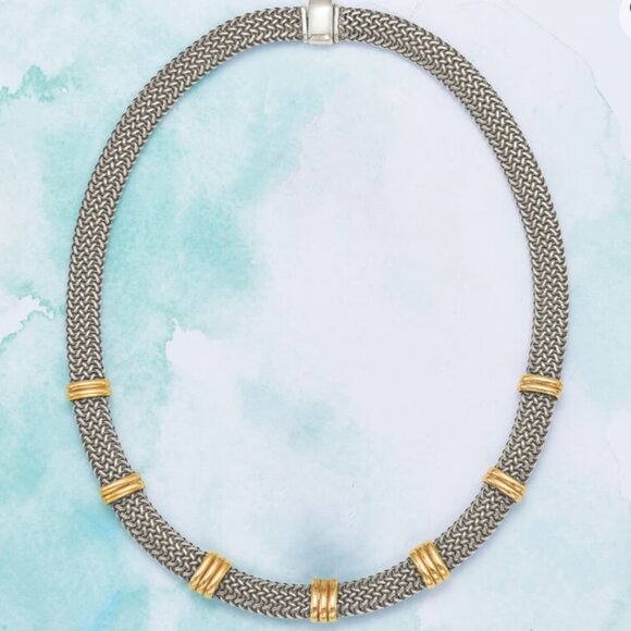 Ross-SimonsItalian 18kt Bonded Gold and Sterling Silver Woven Necklace